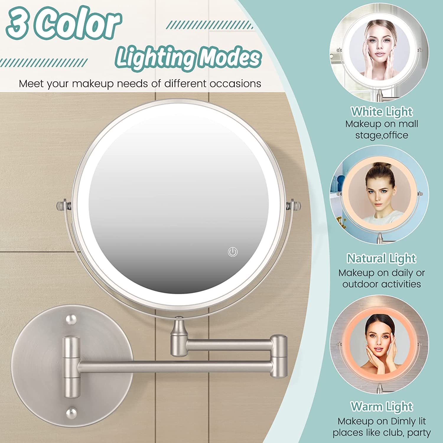 Wall Mounted 360 Vanity Mirror with LED Lights