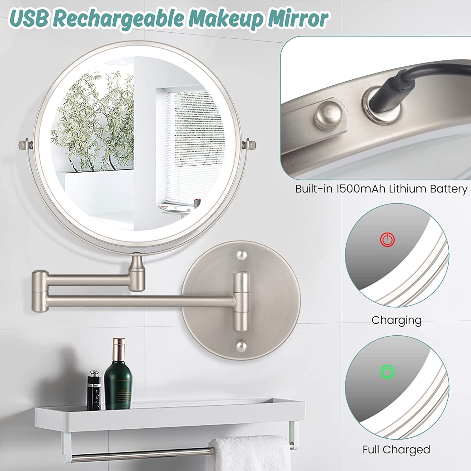 Wall Mounted 360 Vanity Mirror with LED Lights